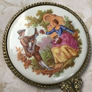Vintage Fragonard Limoges Hand Mirror Signed